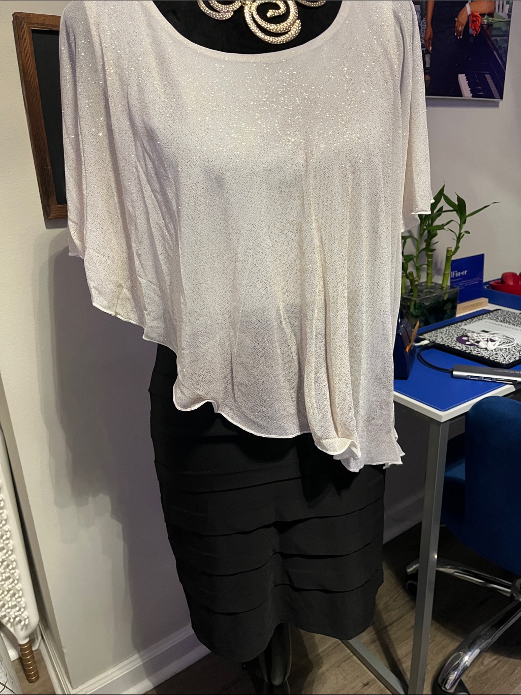 Shimmery White & Black Women's Draped Dress By Lux Ii